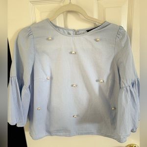 Zara blue pearl blouse